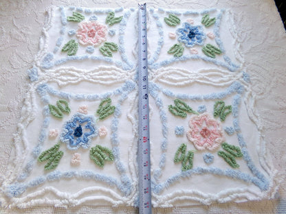 Cottage Vintage Chenille Fabric, 20" x 21" Piece Floral White Sewing Quilt Material