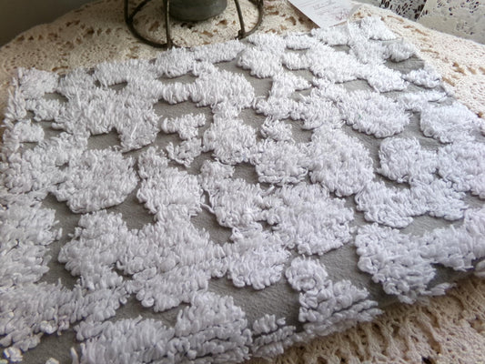 modern grey & white chenille fabric, abstract tufted pebble design sewing quilt material, 18" x 24"