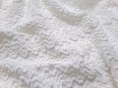 Heavenly White Vintage Chenille Bedspread Fabric, Textured Zig Zag Quilt Material, 18" x 24"