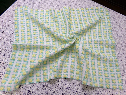 Cottage Rosebud Vintage Chenille Fabric Bouncy Bright Yellow Roses 18x24"