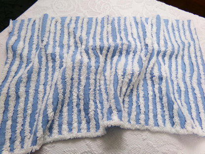 Trendy Coastal Blue & White Striped Vintage Chenille Fabric, Craft Quilt Material, 16" x 27" Piece