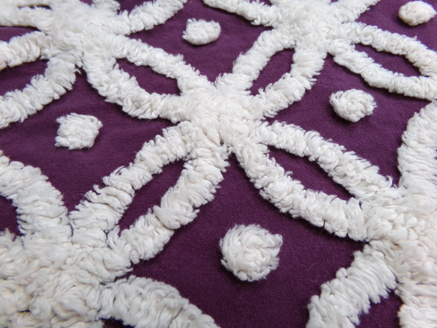 Vintage Chenille Fabric, Mulberry Snowdrops 18" x 24" Piece of Geometric White Tufted Cotton Sewing & Quilt Material