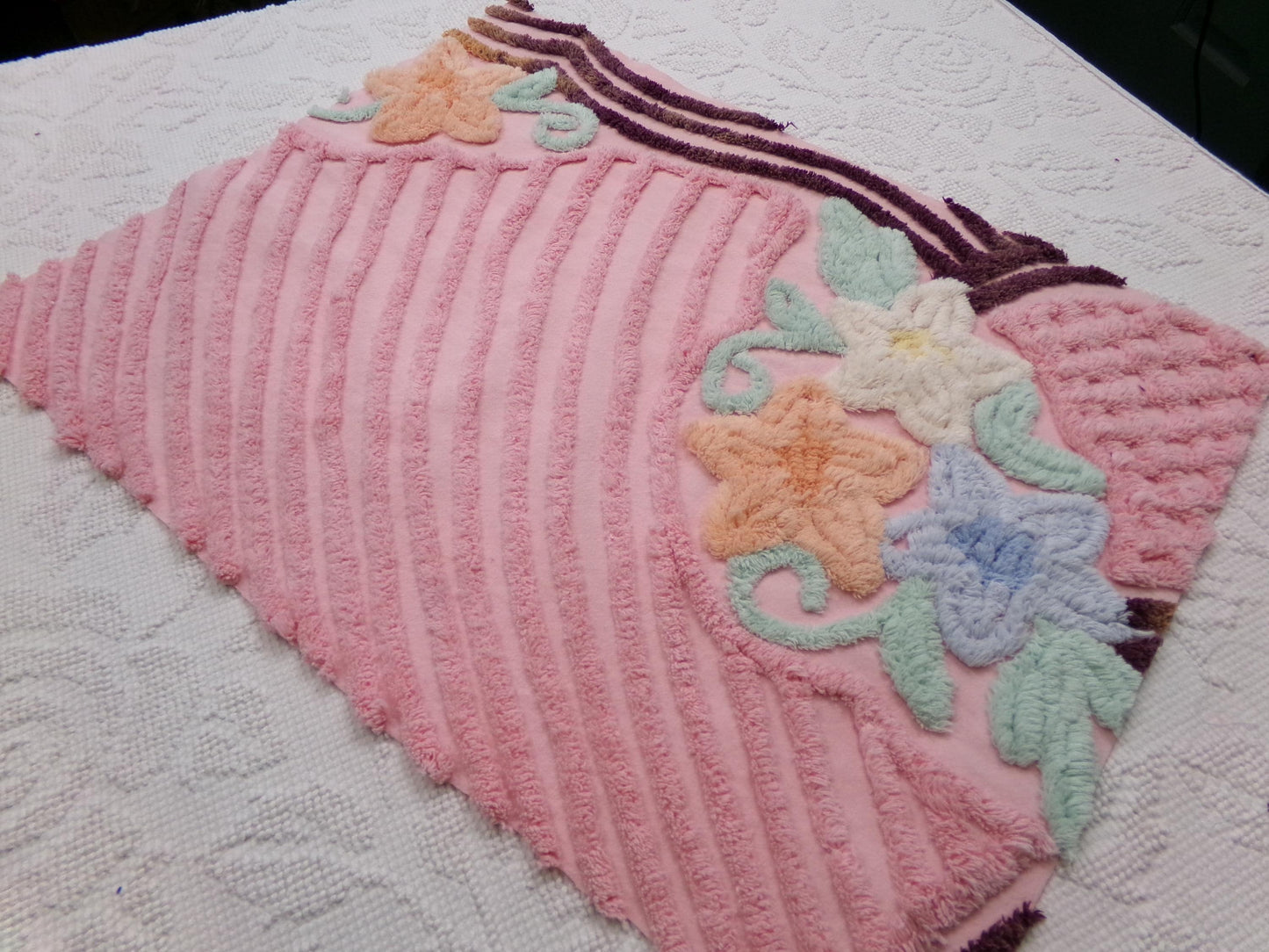 Cottage Pink Floral Vintage Chenille Fabric, Shabby Mauve Sewing & Quilt Material, 17" x 23" piece