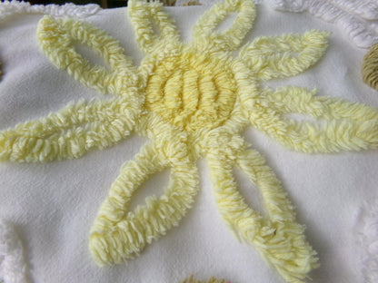 shabby sunflower vintage chenille fabric, 25" x 20" cut piece of quilt material for crafts, sewing