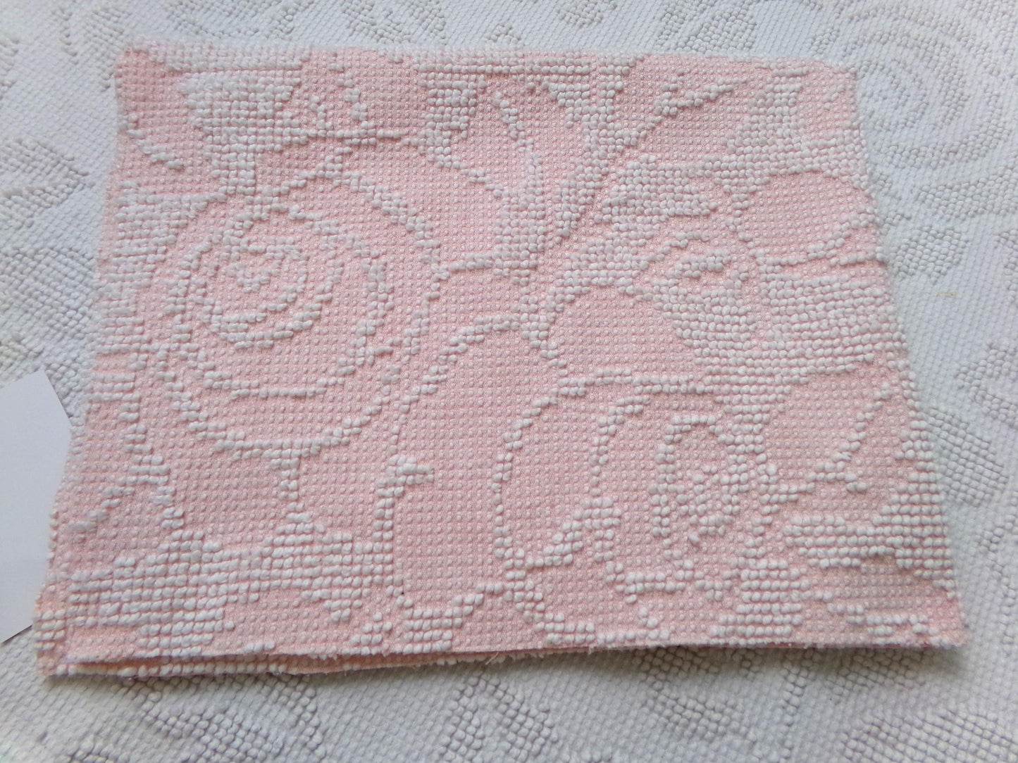 Pink Rose Vintage Hobnail Chenille Fabric Piece Cabbage Rose Reversible Shadow Design 18x24"