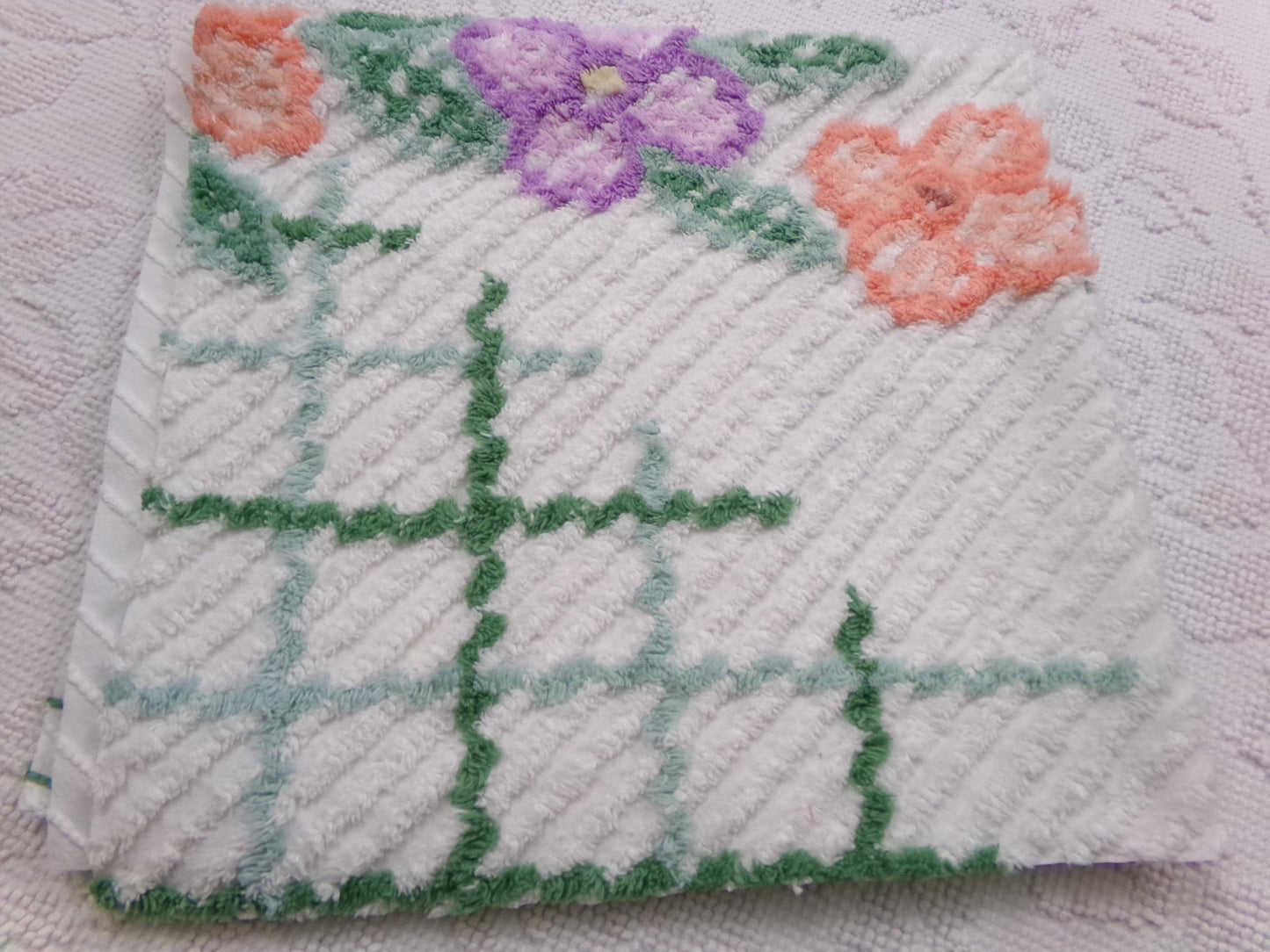 Unusual Floral Vintage Chenille Fabric, Geometric Abstract Sewing & Quilt Material 23" x 26" Piece