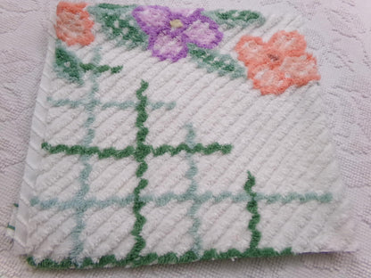 Unusual Floral Vintage Chenille Fabric, Geometric Abstract Sewing & Quilt Material 23" x 26" Piece