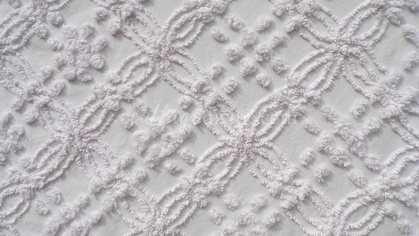 Farmhouse White Vintage Chenille Fabric Piece, 20" x 24" inches, Versatile & Neutral in Quilts and Pillows