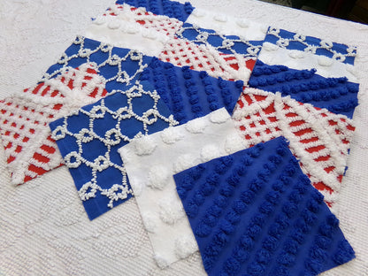 America Vintage Chenille Fabric Squares, 16 Red, White & Blue 6" Quilt Blocks
