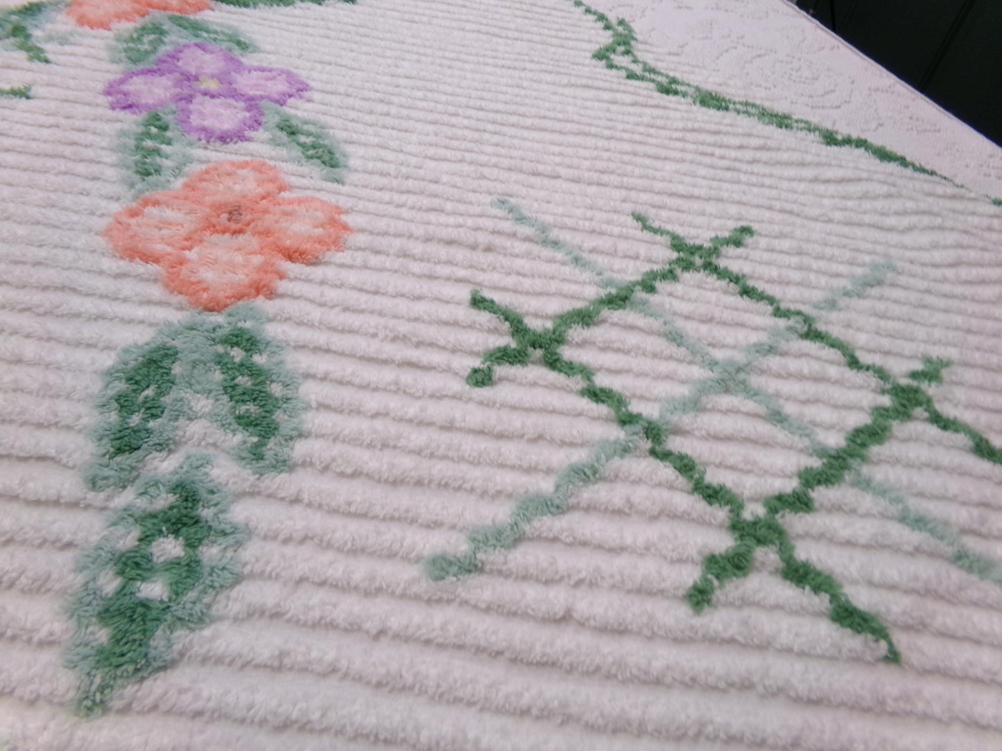 Unusual Floral Vintage Chenille Fabric, Geometric Abstract Sewing & Quilt Material 23" x 26" Piece