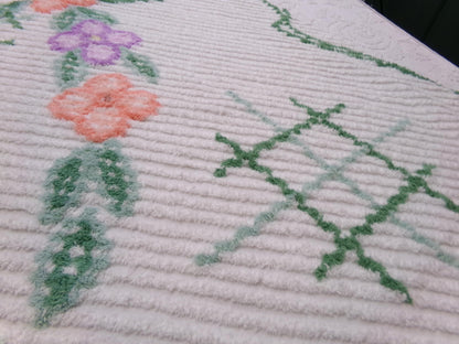 Unusual Floral Vintage Chenille Fabric, Geometric Abstract Sewing & Quilt Material 23" x 26" Piece