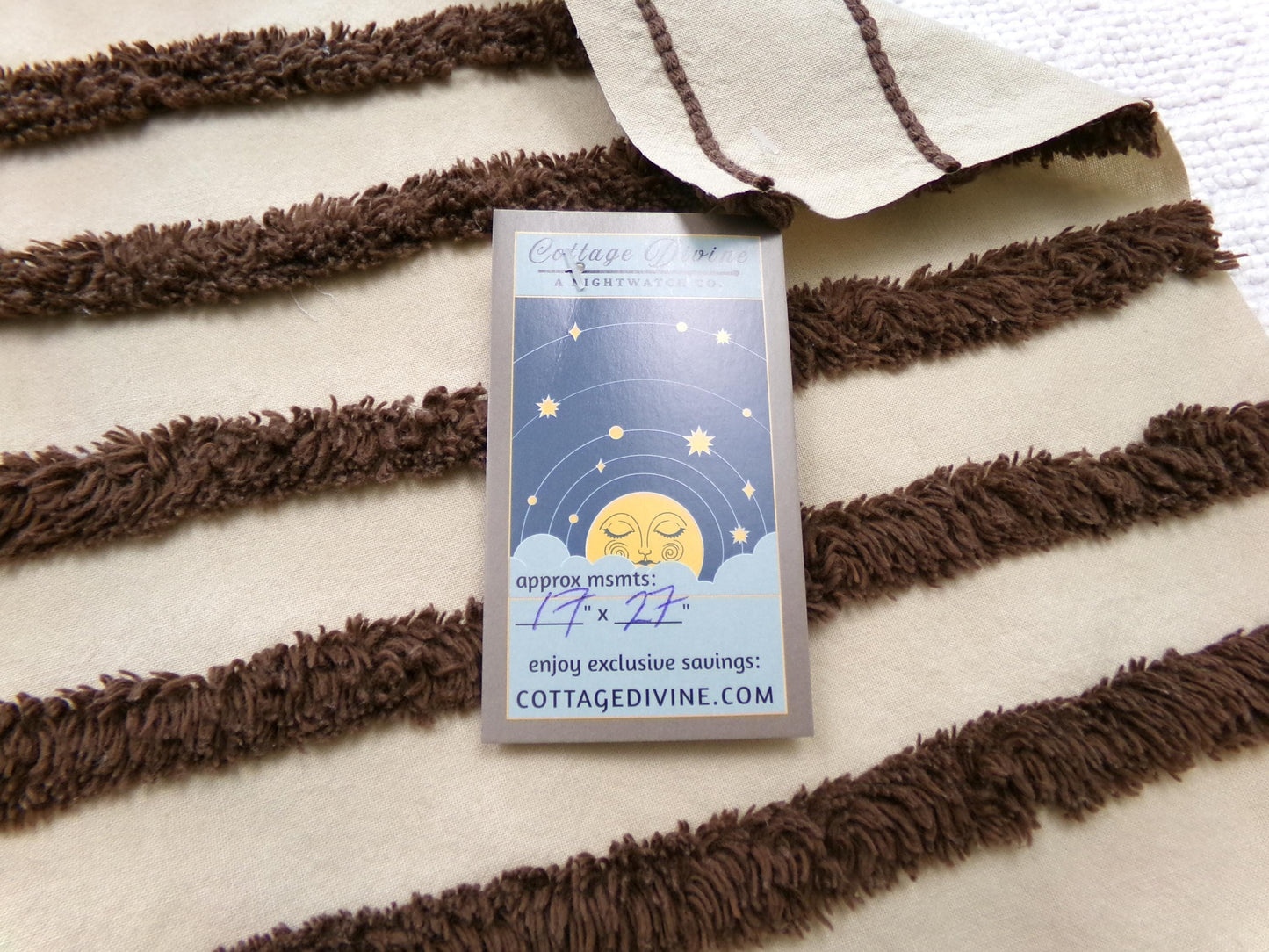 split road vintage chenille fabric, tufted contrast design, 17" x 27" unique piece of quilt material