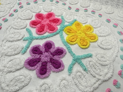 Sweetie Heart Vintage Chenille Bedspread Fabric Seafoam Curlicues 20x26" Textile