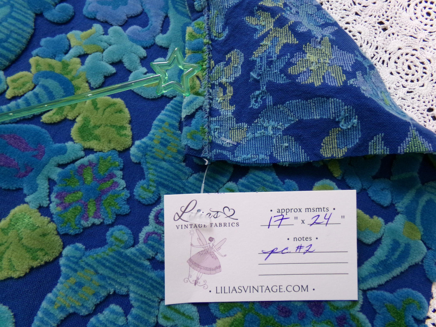 midnight blue vintage cut velvet fabric, cosmic Bates tapestry chenille, 17" x 24" inch piece, sewing material for boho bags