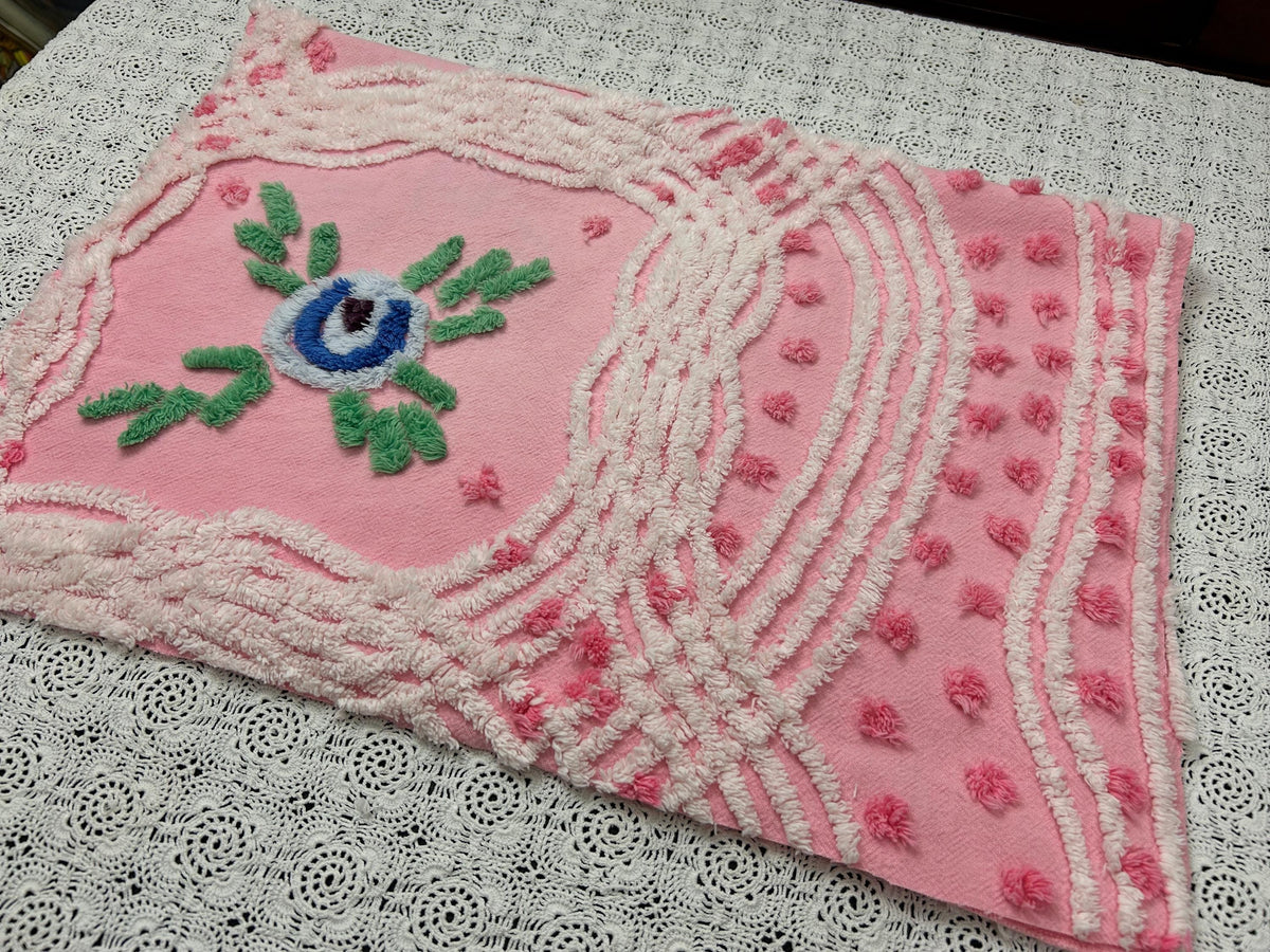 Vintage Pink Floral Chenille Fabric, Cottage Style 20x30" Quilting Sewing Textile