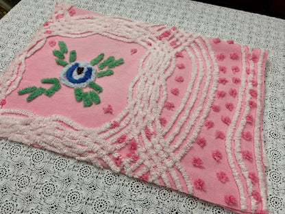 Vintage Pink Floral Chenille Fabric, Cottage Style 20x30" Quilting Sewing Textile