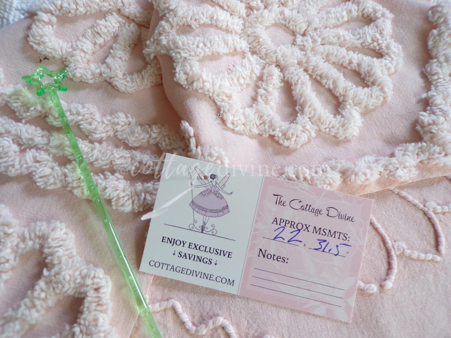 Romantic Daisy Iced Peach Vintage Chenille Quilt Fabric Piece, 31.5" x 22" inches