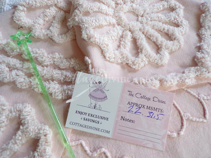 Romantic Daisy Iced Peach Vintage Chenille Quilt Fabric Piece, 31.5" x 22" inches