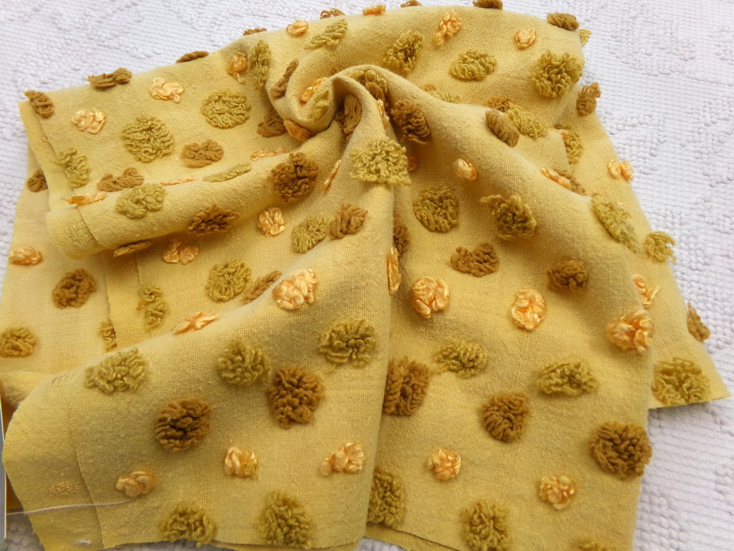 boho gold vintage chenille fabric, ombre multisize optic dot design, 22" x 19" piece of sewing quilt material