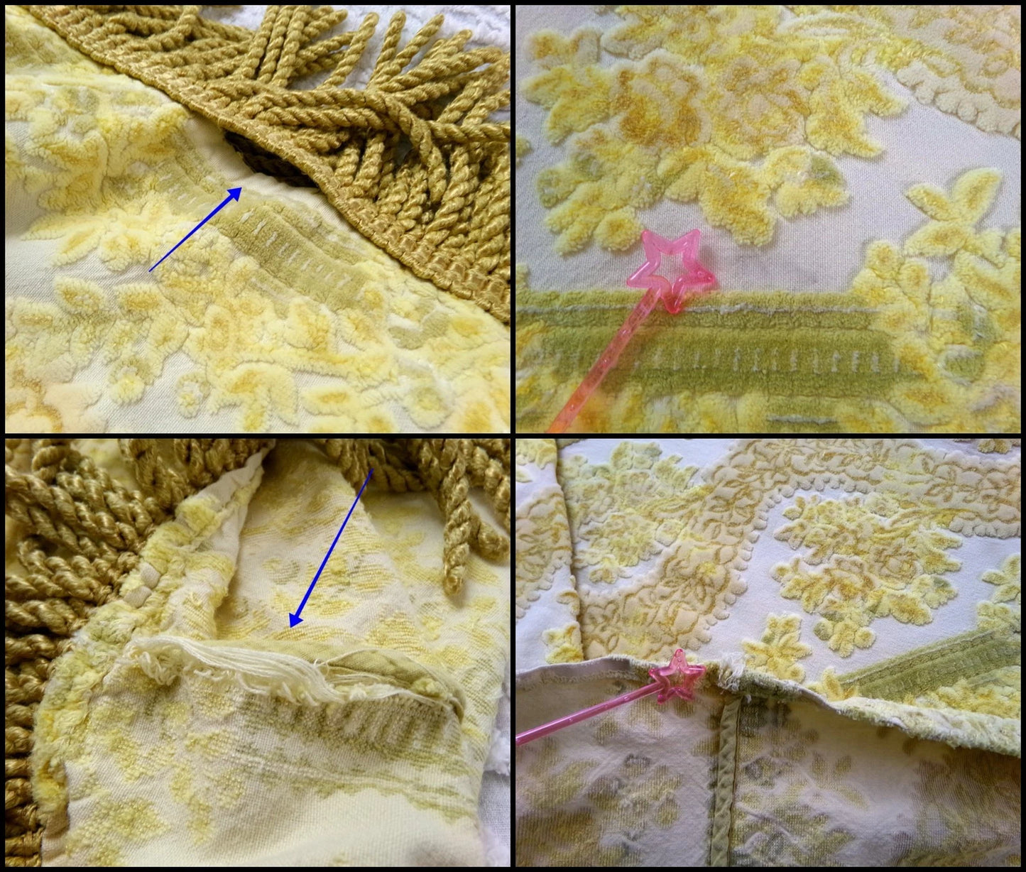 Bates Cut Velvet Bedspread Vintage Tapestry Style Chenille Full Size Gold Fringe