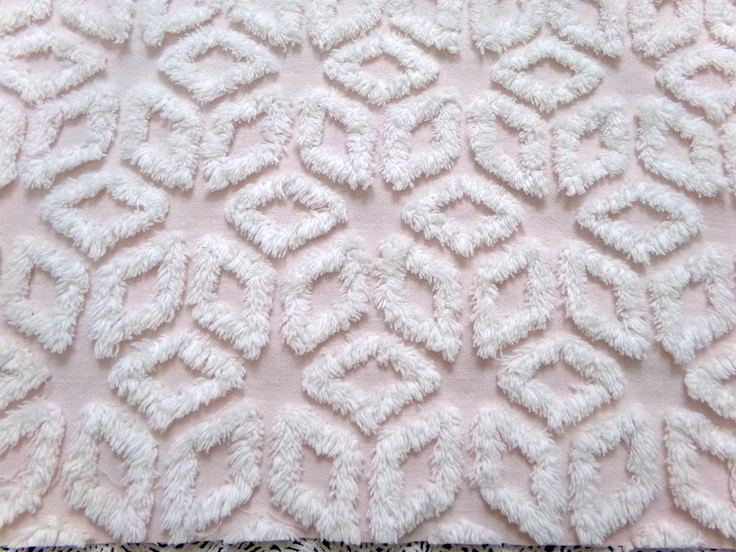 Whisper Pink & White Vintage Chenille Fabric Piece 18x24" Wedge Snowflakes