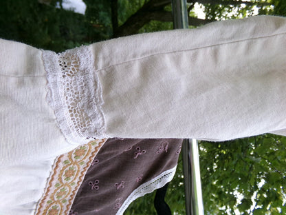 Vtg Gunne Sax Maxi Skirt Set Velvet Accent & Boho Crop Top Blouse w/ Embroidery