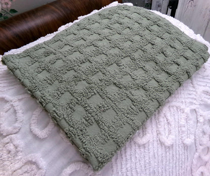 Simple Sage Squares Vintage Style Chenille Fabric, Grid Design, 18x24" Piece