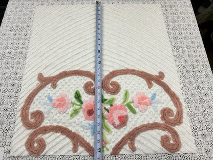 Vintage Floral Chenille Fabric, 22x24" Antique Sewing Textile