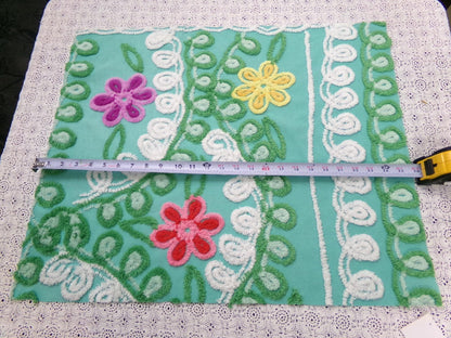Vintage Green Chenille Fabric, Floral Swirl Design, 20x25" Piece
