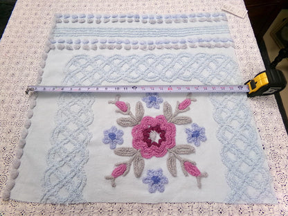 Shabby Blue Floral Vintage Chenille Bedspread Fabric, 23x23" Piece