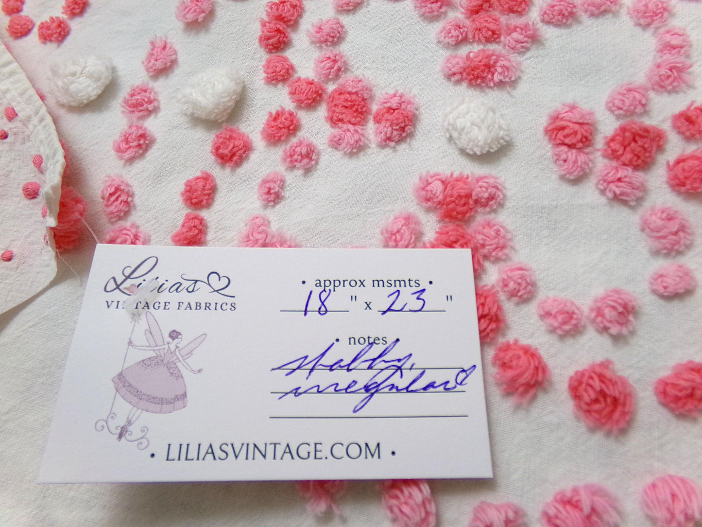 Vintage Pink White Chenille Fabric 4-Block Geometric Floral Sampler 18" x 23" Panel