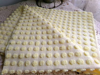 Happy Little Pops Vintage Chenille Material, Cheerful Yellow Nubby Popcorns Fabric, 18" x 34" inch Piece, Uplifting in Handmade Quilts