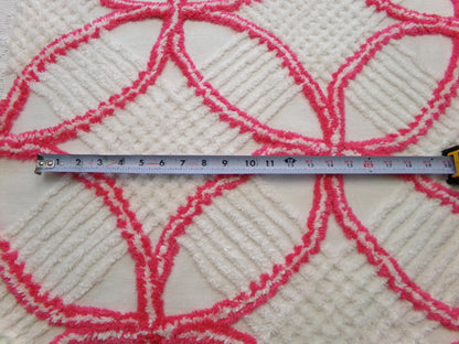 Vintage Hot Pink White Chenille Fabric: Geometric Pattern Retro Mid Century Textile Craft Quilting Supplies, 20" x 25" Piece