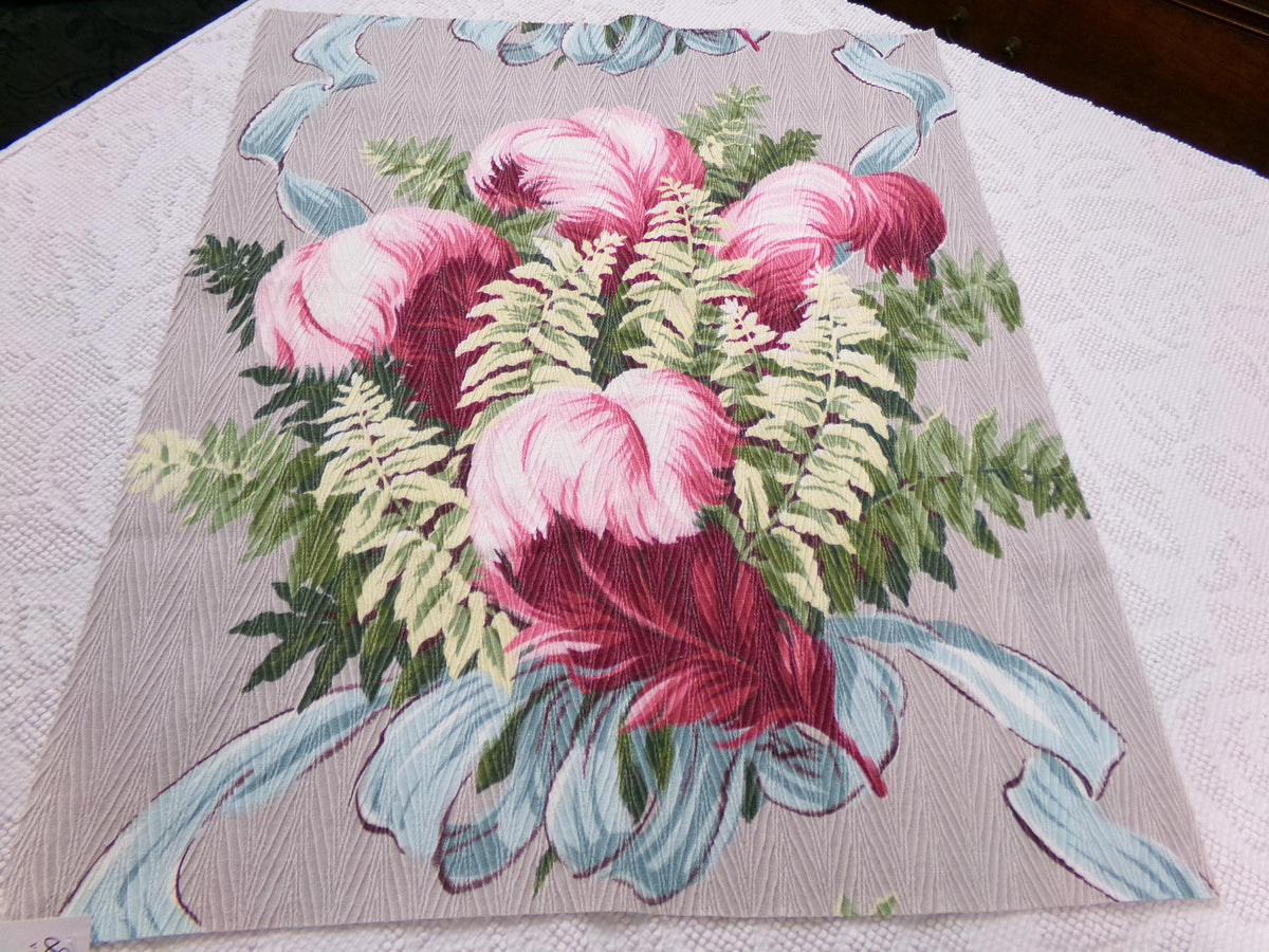 Pink Feather Plumes Vintage Barkcloth Style Fabric Rayon Texture Material 19x22"