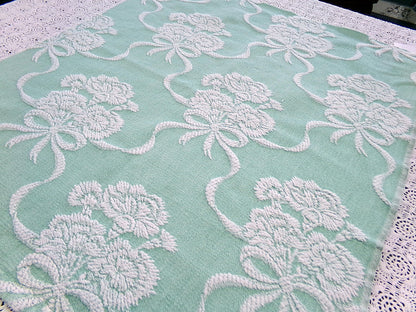 Shabby Floral Vintage Woven Fabric Piece Mint Green Carnation Flowers 20x24"