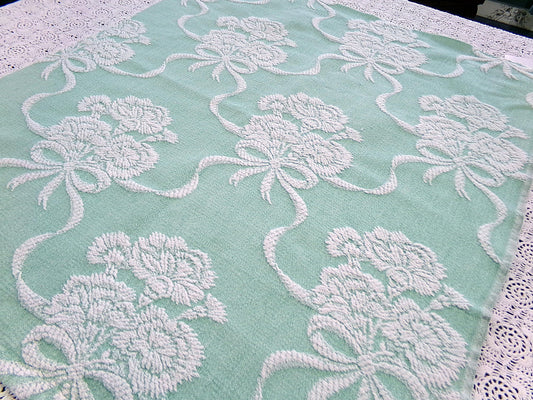 Shabby Floral Vintage Woven Fabric Piece Mint Green Carnation Flowers 20x24"