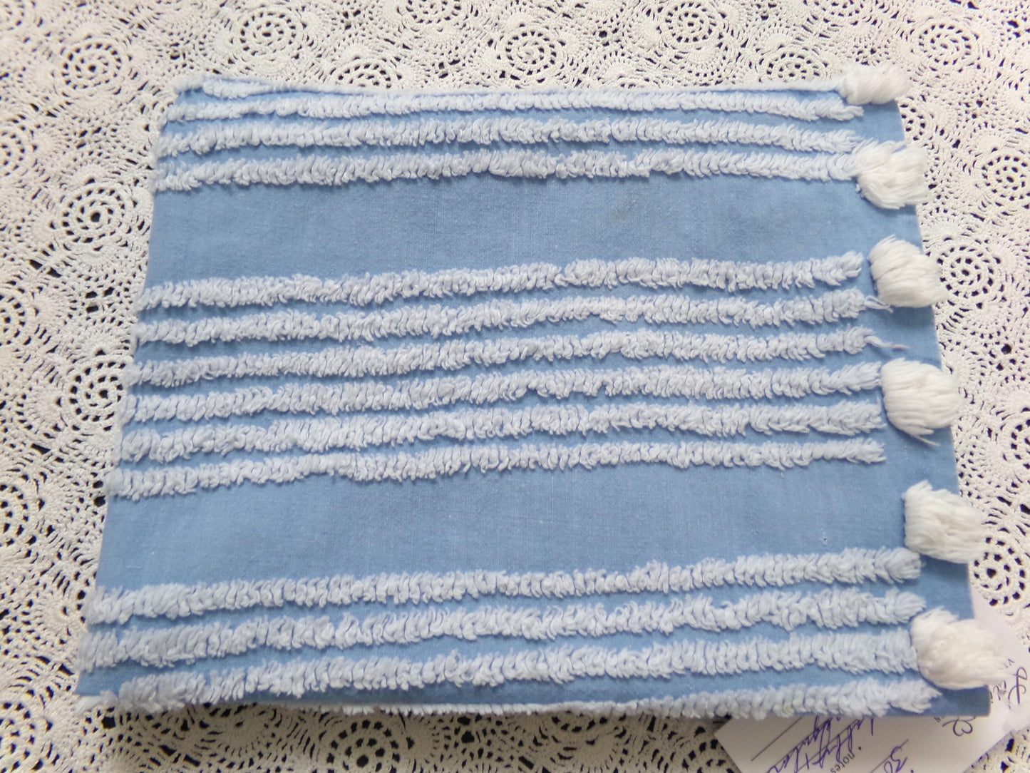 Shabby Sky Blue Vintage Chenille Fabric White Stripe Sewing Material 18" x 30"
