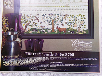 Rare THE FARM Vintage Sampler Embroidery Kit Paragon Stitchery S-7201 Belgian Linen Canvas