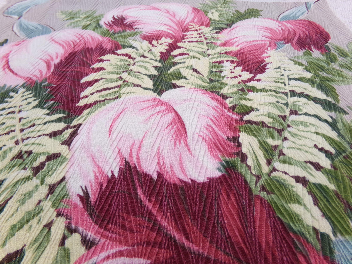 Vintage Barkcloth Style Fabric Dimensional Feather Ferns Rayon Texture, 19x19"
