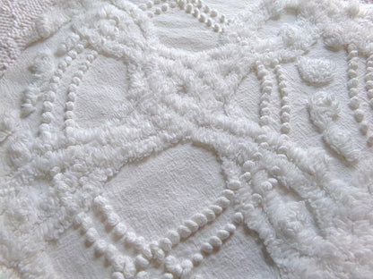 elegant white eternity links vintage chenille fabric, 12" x 18" piece of cotton sewing material for crafts, quilts, pillows