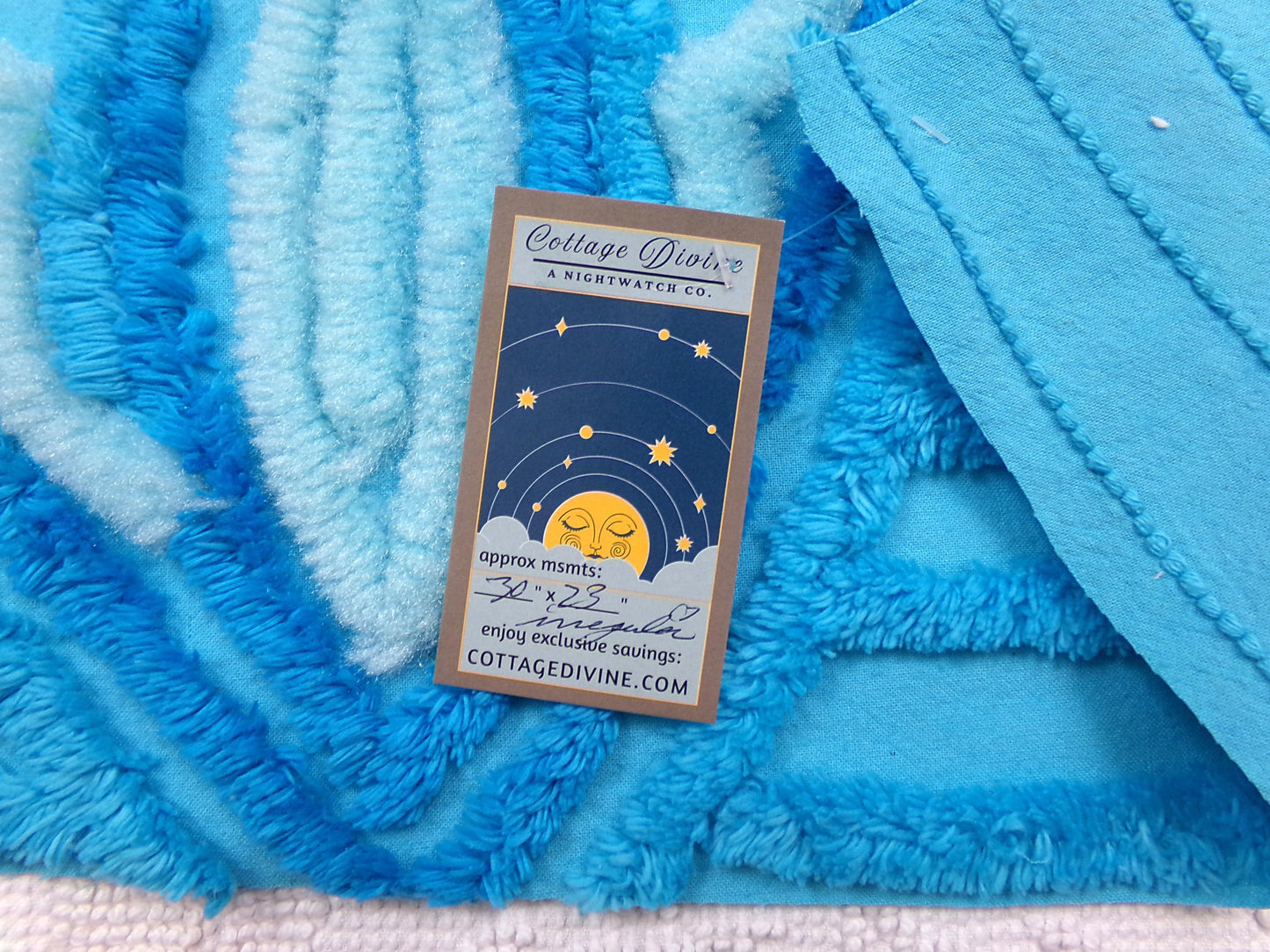 Electric Blue Vintage Chenille Fabric, Wild BOLD Sewing & Quilt Material, 30" x 23" piece