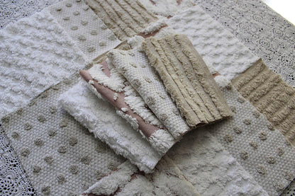 Chenille Fabric Squares, Neutral Sand, Tan & White Craft Square Set from Vintage Bedspread Fabric, 16 Blocks, 6" x 6" inch