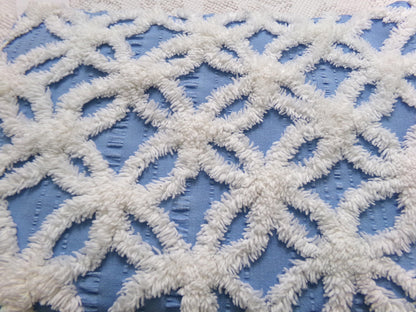 Vintage Blue & White Chenille Fabric, Snowflakes in the Sky, Quilt Material 18" x 24" Piece