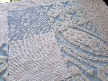 seaside serenity vintage chenille fabric squares, set of 16 blue & white 6" blocks for crafts, sewing