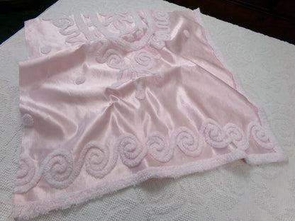 Vintage Pink Satin Chenille Fabric, Shabby Chic Sewing Material 23" x 22" Piece