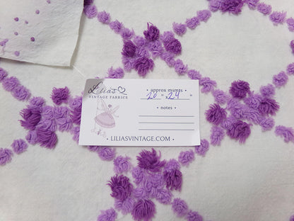 Crocus Buds in Snow Vintage Chenille Fabric, Purple & White 20" x 24" piece