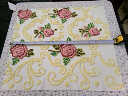 Cottage Pink Rose Vintage Chenille Fabric Shabby Scrollwork Sewing Quilt Material 27" x 24"