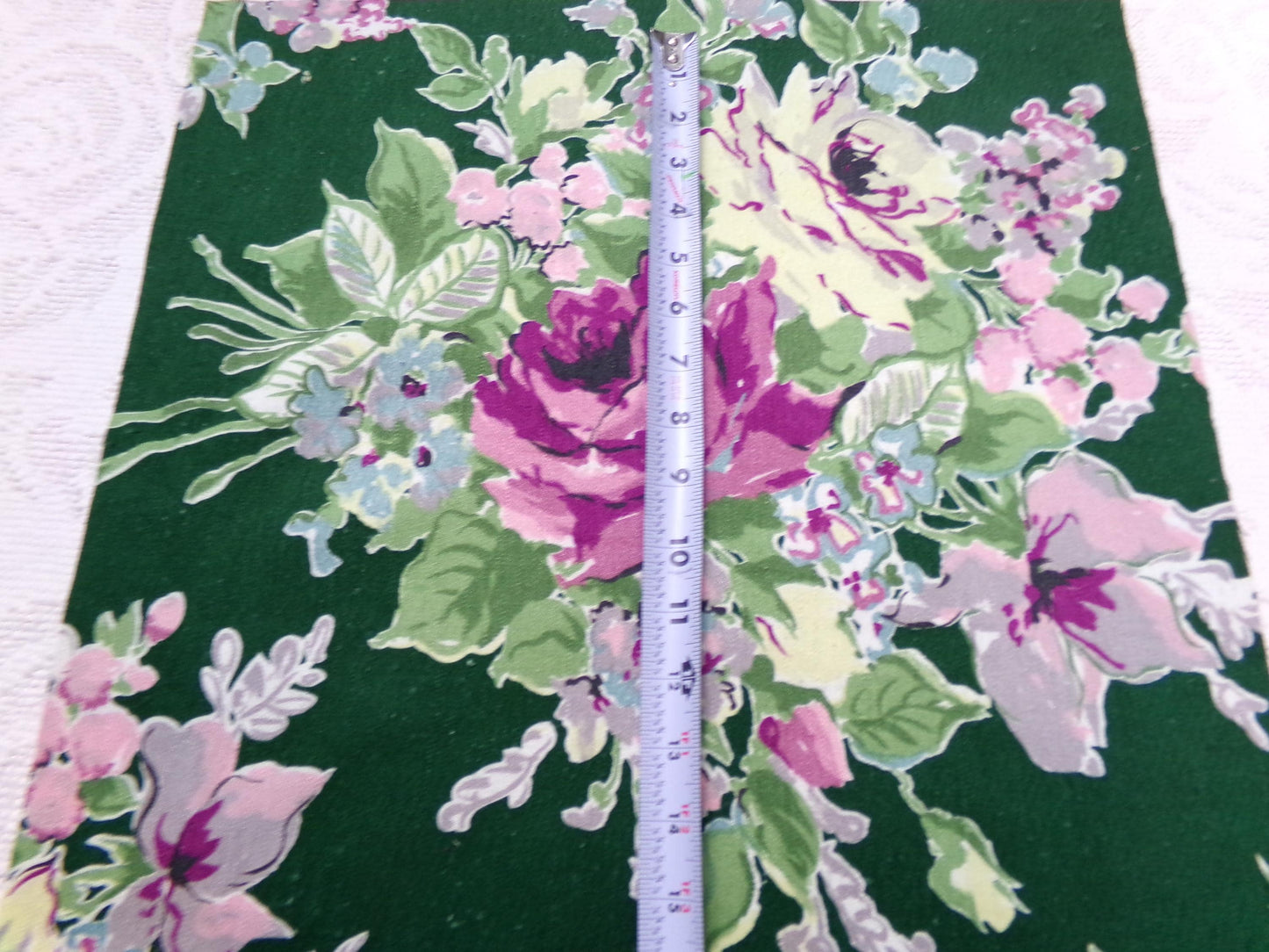 Vintage Waverly Rose Caprice Fabric Green Floral Barkcloth Style 17x18"