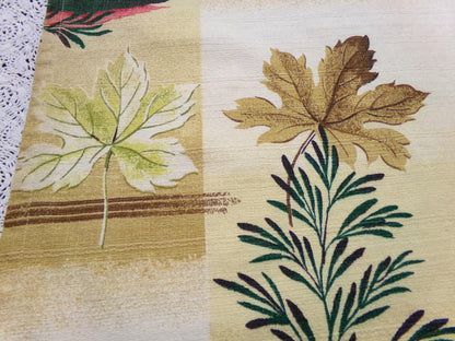 Vintage 1950s Barkcloth Fabric, Rustic Boho Shadow Autumn Leaves, Apples & Pine, 20"x46"