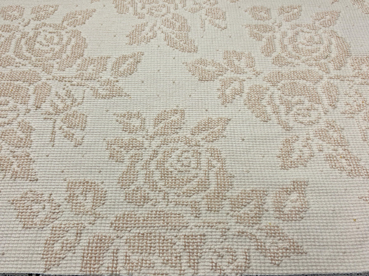 Neutral Vintage Chenille Fabric, Autumn Wheat Cabbage Roses & Dots, 18x28" Piece